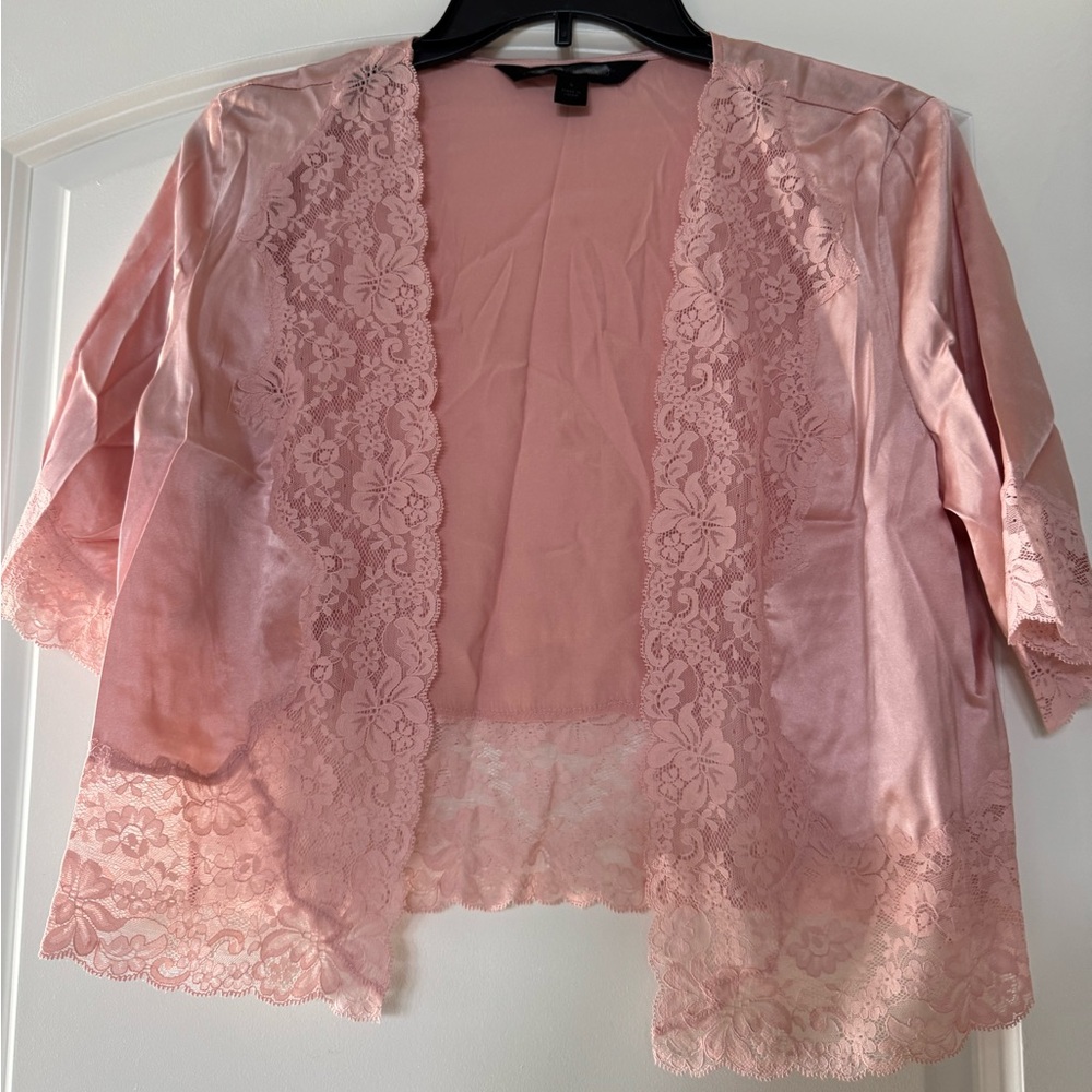Express Elegant Pink Lace Women's silk blend half sleeve jacket size S rare